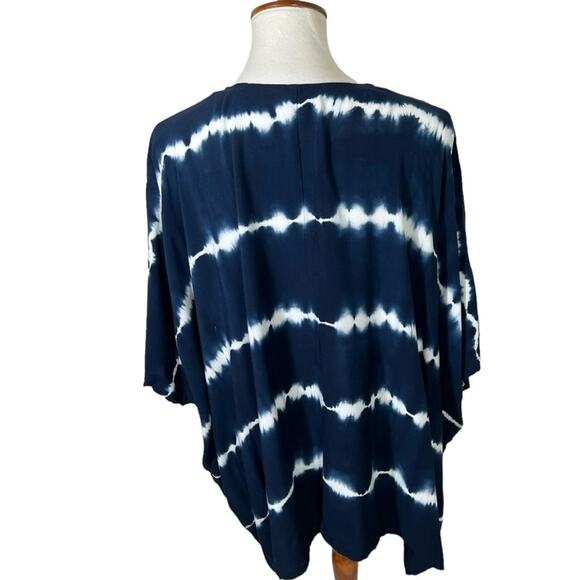 Aeropostale Tie-Dye Navy and White Rayon Flowy Kimono 1/2 Sleeves One Size - Picture 5 of 9